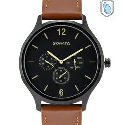 Sonata Men Charcoal Grey Dial & Brown Straps Analogue Watch 7140NL01-picture-38