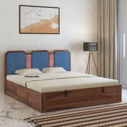 Classic Sheesham Wood Queen Size Bed With Hydraulic Storage in Provincial Teak Finish-image-3