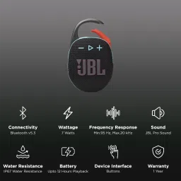 JBL Clip 5 7W Portable Bluetooth Speaker (IP67 Water Proof, Supports Auracast, Black and Orange) image 2