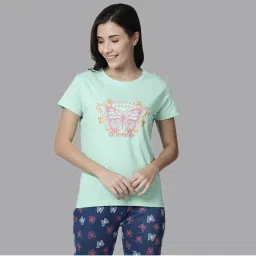 Kryptic 100 Percent Cotton Lounge T-shirt For Women Green-picture-18