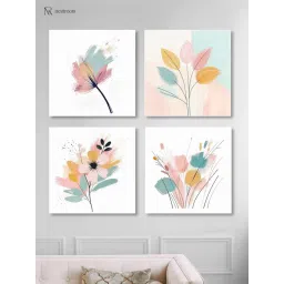Nestroots Elegant Blooming Flowers Painting with White Floating Frame (Pack of 4) image 1