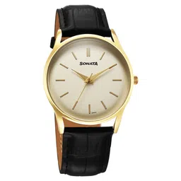 Sonata Eternia Quartz Analog Golden Dial Leather Strap Watch For Men-picture-28
