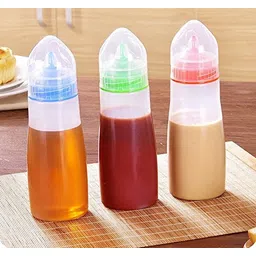 ON GATE Kitchen Plastic Squeeze Condiment Dispenser Bottles for Sauce Vinegar Oil Ketchup Cruet (Multicolour) - Set of 2 image 1