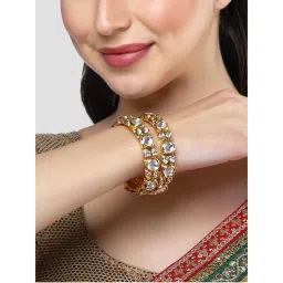 Karatcart Gold Plated Round Polki Kundan Kadas for Women (Set of 2)-picture-11
