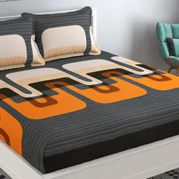 presto Beige Abstract 160 TC Cotton Double Size Bedsheet image 1