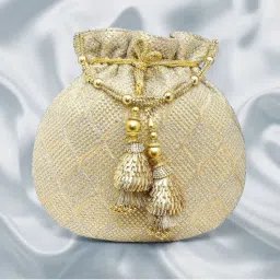 Peora Potli Bags Evening Bags Ethnic Bride Purse with Drawstring Cream - P28CRM-picture-25