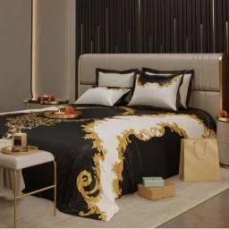 Stoa Paris Baroque Satin Ritzy Affair Printed Super King Bed Sheet Set With 4 Pillow Covers-picture-37