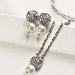 Peach Tassels Pearl and Stone Necklace Set, AD Necklace Set-image-37