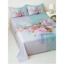 Story@Home Microfiber 300 TC King Size Bedsheet with 2 Pillow Covers, Light Purple & Mint Green-image-60