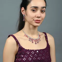 Odette Ruby Red Alloy Stone Studded Jewellery Set-image-47