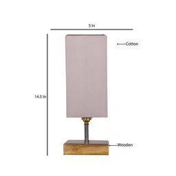 devansh Eulalia Grey Cotton Table Lamp With Square Natural Wood Base image 3