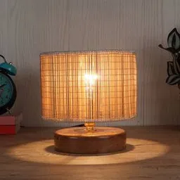 devansh George Beige Bamboo Shade Table Lamp with Natural Wooden Base-picture-19