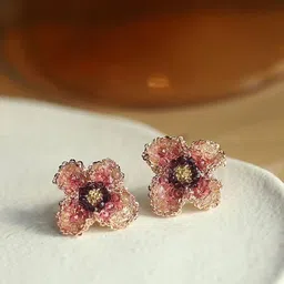 KRENOZ Gold-Plated Artificial Beaded Floral Shaped Studs-picture-37