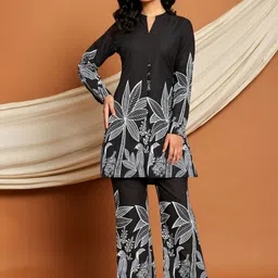 CUSTARD Black Cotton Floral Printed Tunic With Trousers Co-ord Set for Women-picture-33