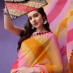 DIVASTRI Striped Mirror Work Embroidered Saree image 3