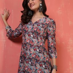 Anouk Rustic Floral Printed V-Neck Chanderi Silk Kurta-picture-13