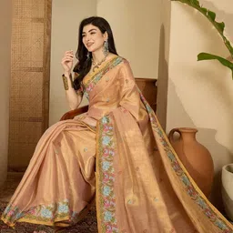 Sangria Peach Tissue Woven Design Sarees image 2