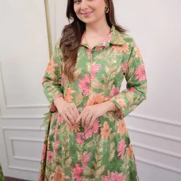 NavNari Printed Pure Cotton Polo Collar Top With Trousers Co-Ords image 2