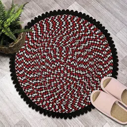 Myntra Elegant Homes Black & Red Spiral Design Round Cotton Doormat image 2