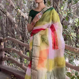 V3 FASHION STUDIO Tie and Dye Zari Organza Leheriya Saree image 2