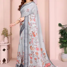 TANU CREATIONS Floral Pure Linen Handloom Saree image 4