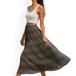 Moomaya Floral Printed High Waist Flowy A-Line Maxi Skirt-image-65