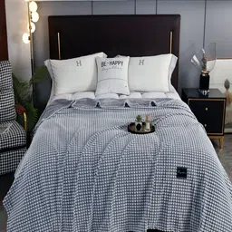 JC HOME Navy Blue Checked AC Room 300 GSM Double Bed Blanket-image-63