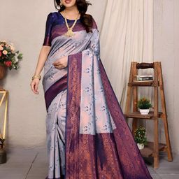 Vastravatika Floral Woven Design Zari Kanjeevaram Saree With Blouse-picture-20