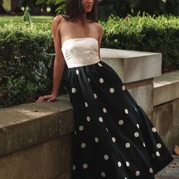 bebe Polka Dot Printed Strapless Fit & Flare Maxi Dress-picture-37