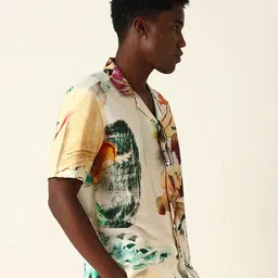 THE BEAR HOUSE Abstract Printed Cuban Collar Relaxed Fit Casual Shirt image 2