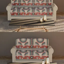 Fashion Throw Beige & Green Printed Velvet 4 Piece Sofa Cover-image-59