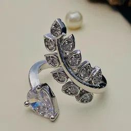 Anouk Women Silver-Plated American Diamond-Studded Adjustable Finger Ring image 4