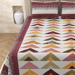 Aura White & Purple Ethnic Motifs 210 TC Queen Bedsheet with 2 Pillow Covers image 2