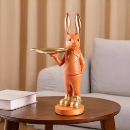 SMOKEY COCKTAIL Orange & Gold-Toned Cheerful Bunny Tray Showpiece-5"-picture-22