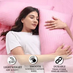 AJISH Pink Striped 300 TC Queen Bedsheet with 2 Pillow Covers image 4