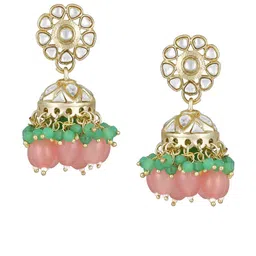 Jazz and Sizzle Gold Plated Kundan Studded & Beaded Dome Shaped Jhumkas image 2