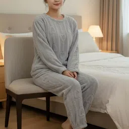 Lugo Heart Self-Design Round Neck Night Suit image 4