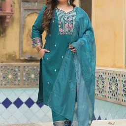 Label Khoj Women Ethnic Motifs Embroidered Kurta with Trouser & Dupatta image 2