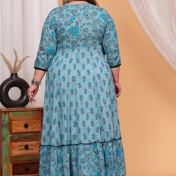 LABULY Plus Size Floral Printed V-Neck Cotton Maxi Fit and Flare Ethnic Dresses image 4