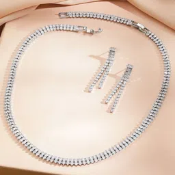 Rubans Rhodium-Plated Cubic Zirconia-Studded Jewellery Set image 2