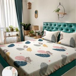 Arrabi Cream-Coloured & Pink Floral 300 TC King Bedsheet with 2 Pillow Covers-picture-3