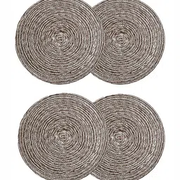 Aura 4-Pcs White & Brown Spiral Round Cotton Table Placemats image 2