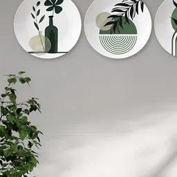 THE QUIRKY HOME 3Pcs White & Green Printed Ceramic Premium Decorative Wall Decors-picture-27