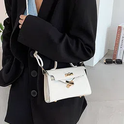 LULU & SKY PU Structured Handheld Bag with Cut Work image 3