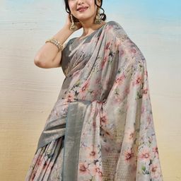 DIVASTRI Grey Tissue Printed Sarees-picture-2