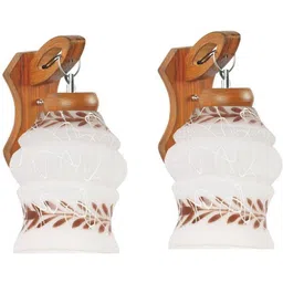 SOMIL Brown & White 4 Piece Printed Wood Cylinder Shaped Wall Lamp image 4