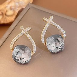 VAGHBHATT Gold-Plated CZ Studded Geometric Cushion-Cut Studs With Crossover Crystal Arch-picture-10