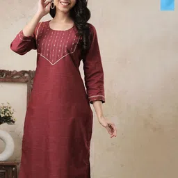 AUZAAI COLLECTION Selection Of 2 Floral Embroidered Thread Work Pure Cotton Kurtas-image-33