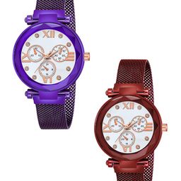 CSAMON Women Pack Of 2 Analogue Watch Mina White Dial Purple Red magnet-picture-29