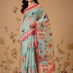 Silk Land Floral Zari Chanderi Saree-picture-17